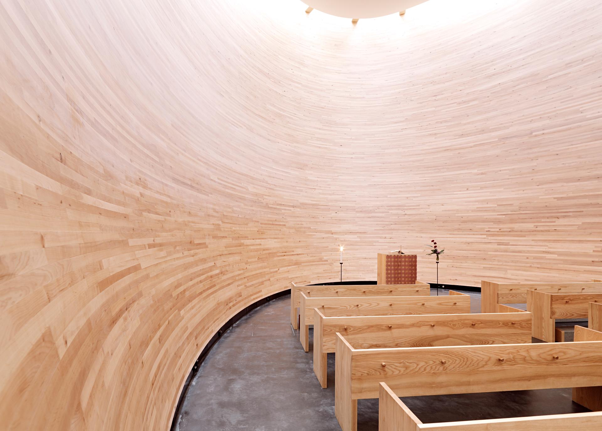 Kamppi chapel from the inside with a view towards the altar
