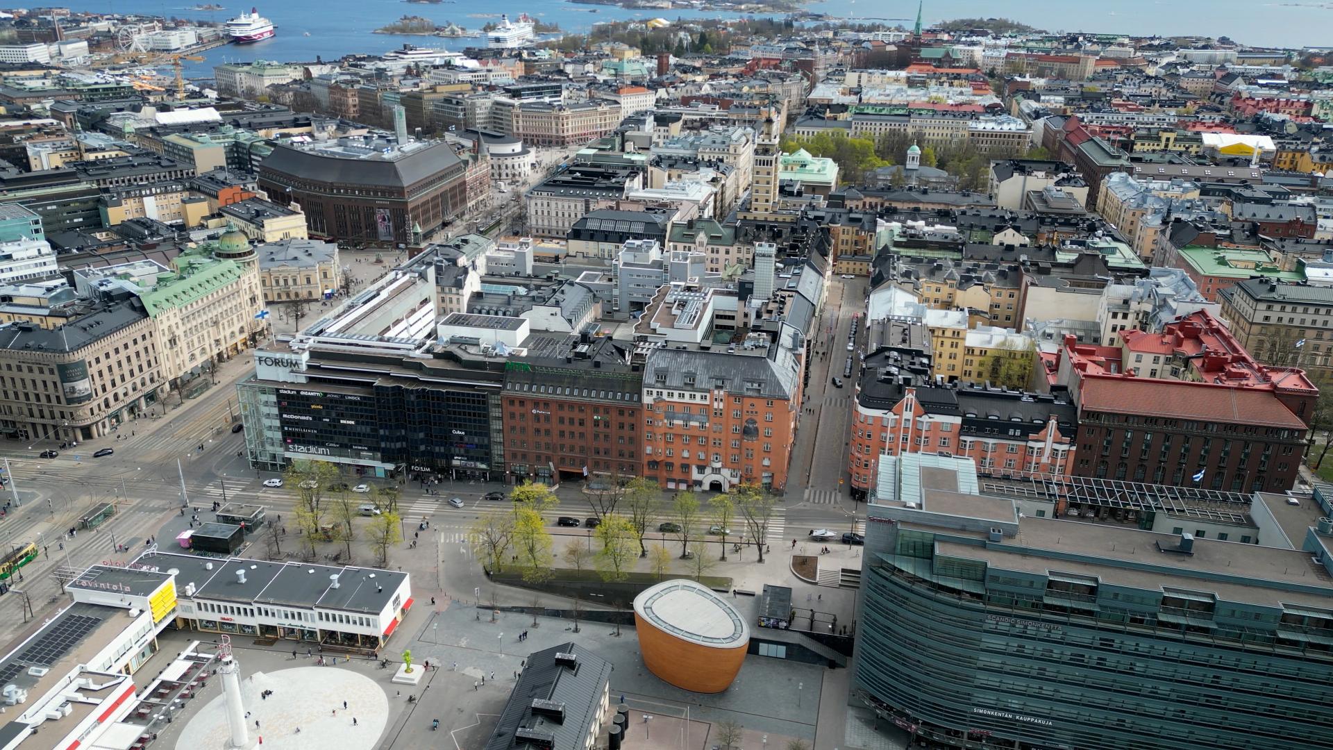 Aerial view of Kamppi chapel towards the city center
