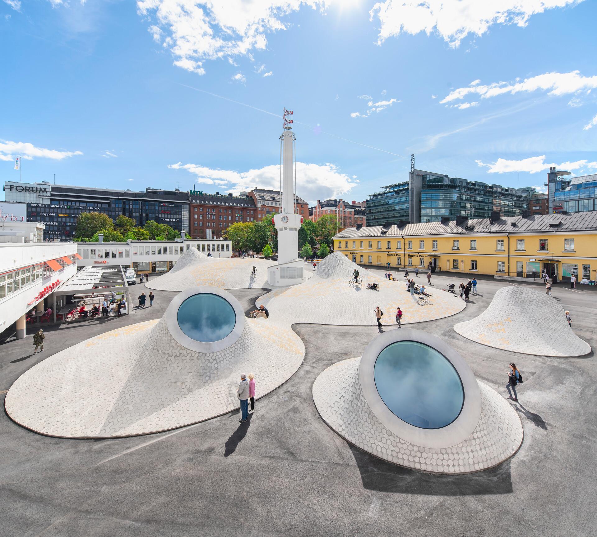 Amos Rex's concrete mounds on Lasipalatsinaukio